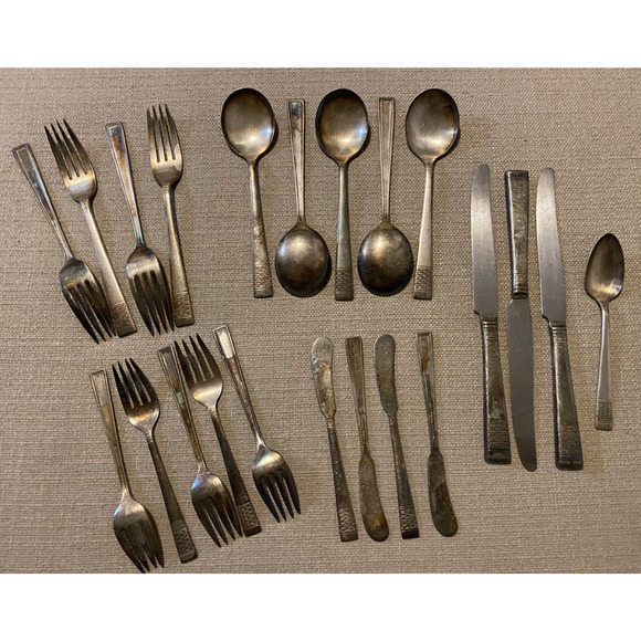 Vtg National Silver Co Silverware King Edward Cavalcade 22 Pc Set Antique